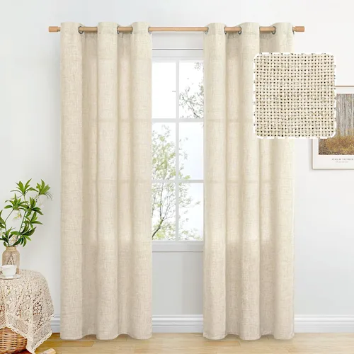 Miniatura 125 de BGment Cortinas de Lino Beige de 63 Pulgadas de Largo 2 Paneles - Tratamientos para Ventanas con Textura de Arpillera Filtrantes de Luz Cortinas