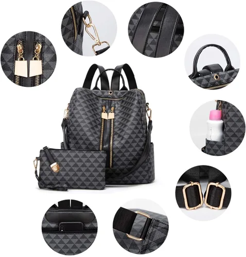Miniatura 4 de Makes Bolso tipo mochila para mujer, de piel sintética, con diseño convertible, 2 piezas