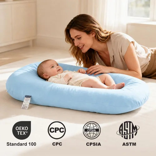 Miniatura 2 de Tumbona infantil, funda para nido de bebé, algodón suave e interior impermeable, asiento de piso para bebé para el tiempo boca abajo, tumbona