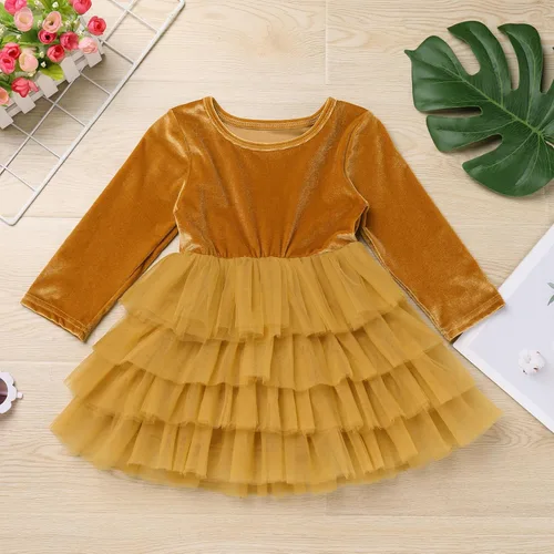 Miniatura 3 de IDOPIP Vestido tutú de terciopelo para niñas pequeñas, vestido de manga larga para princesa, Navidad, cumpleaños, fiesta, boda, vestidos de otoño e