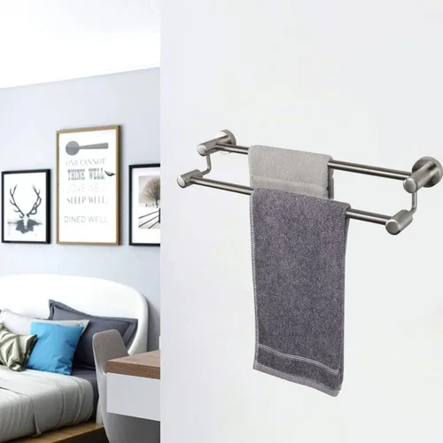 Miniatura 6 de TocTen Barra Doble para Toallas de Baño - Toallero de Acero Inoxidable SUS304 Reforzado para Baño, Accesorios de Baño Barra Doble para Toallas