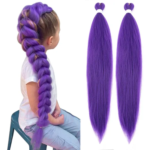 Miniatura 7 de Cabello trenzado morado de 24 pulgadas, extensiones de cabello sintético preestirado Rumi para fiesta de escenario, disfraz de Halloween, cosplay