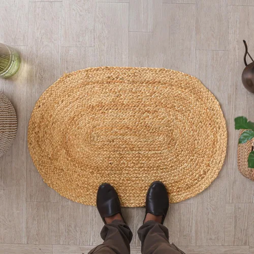 Miniatura 2 de HOMEMONDE Alfombra reversible ovalada de yute – Fibra natural tejida a mano – Alfombras trenzadas estilo granja para entrada, puerta delantera