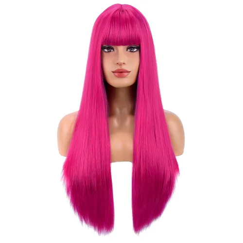 Miniatura 11 de BERON Pelucas negras de cabello largo liso con flequillo, para mujer, a la moda, resistente al calor, sintético, aspecto natural, para fiesta