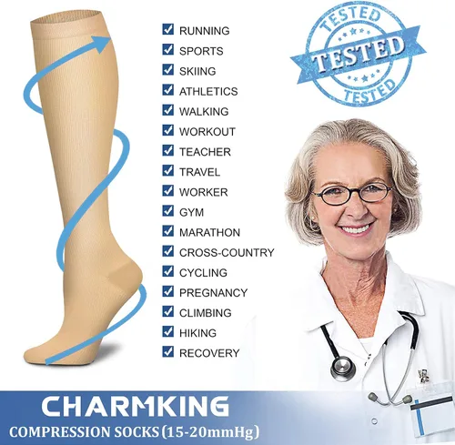 Miniatura 52 de CHARMKING - Calcetines de compresión para mujeres y hombres (3 pares), 15-20 mm Hg, el mejor apoyo para atletismo, running o ciclismo, mejora