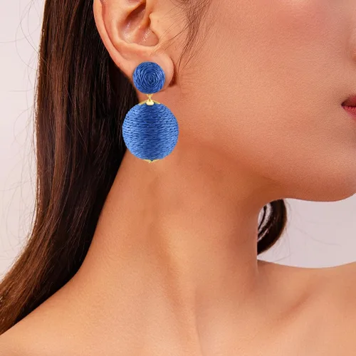 Miniatura 5 de Pendientes de rafia llamativos para mujeres y niñas, hechos a mano, farol de rafia, aretes colgantes de ratán, regalos de joyería de verano bohemios