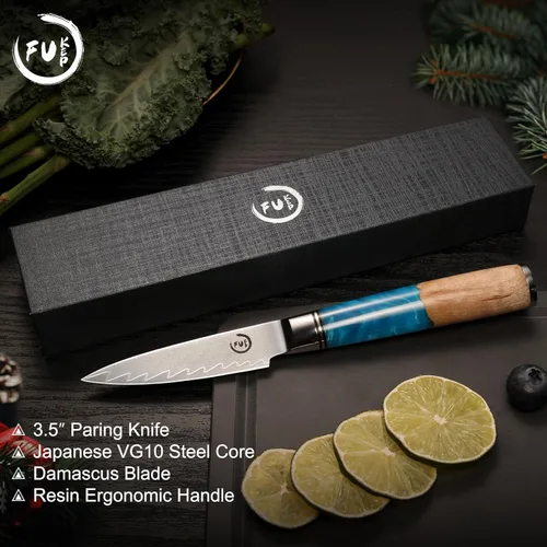 Miniatura 6 de Cuchillo de pelar de 3.5 pulgadas, cuchillo de pelar de damasco pequeño cuchillo de fruta ultra afilado Damasco VG10 Core acero con 66 capas