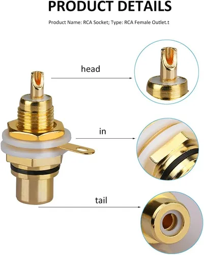 Miniatura 4 de 20 conectores de terminal de audio para montaje en panel, cabeza de loto RCA, conector hembra de soldadura (10 unidades negras + 10 unidades rojas)