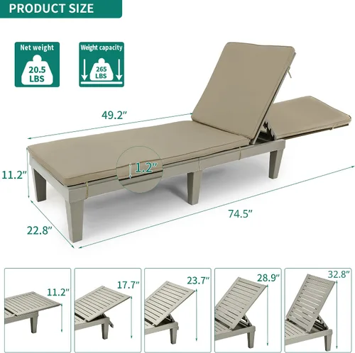 Miniatura 3 de YITAHOME - Tumbonas para exteriores con cojín y respaldo ajustable, tumbonas resistentes para patio junto a la piscina, fácil montaje, impermeables