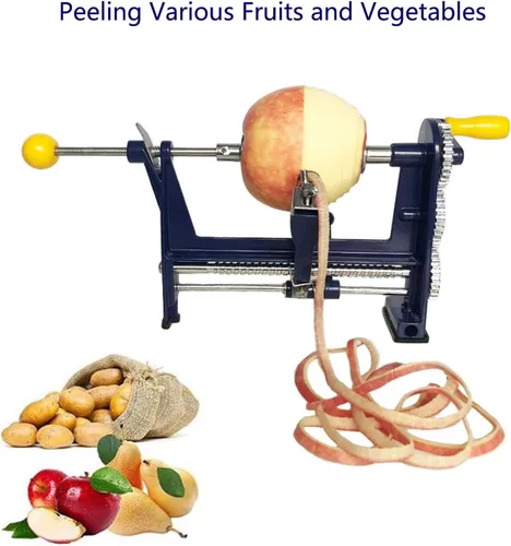 Miniatura 3 de Pelador naranja Pelador de manzana de manivela con potente base de abrazadera de patata Kiwi Peeling Machine Acero inoxidable azul 250 × 110.6 ×