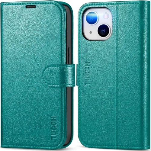 Miniatura 17 de TUCCH Funda tipo billetera para iPhone 14, [Bloqueo RFID] [4 ranuras para tarjetas] Funda protectora interior de TPU, funda abatible magnética