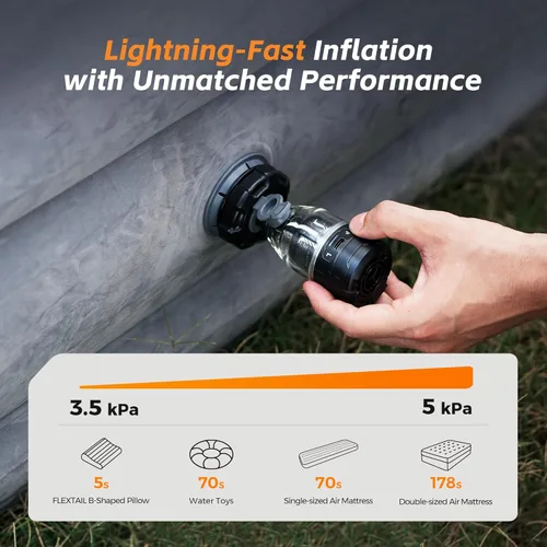 Miniatura 3 de FLEXTAILGEAR Max Pump 3 Air Pump for Inflatables, 5Kpa Portable Air Pump, 500L/min Air Mattress Pump with Camping Light, Electric Pump for Negro