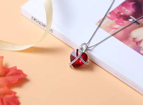 Miniatura 3 de PLATO H Collar de cristal de corazón trenzado para mujer y niña con elegante caja, joyería de aniversario, regalo de San Valentín para el día