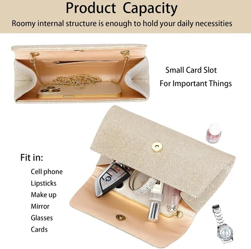 Miniatura 5 de Clutch Purses Evening Bag for Women Formal,Classic Envelope Purses and Handbags Wedding Party Prom with Shoulder Strap