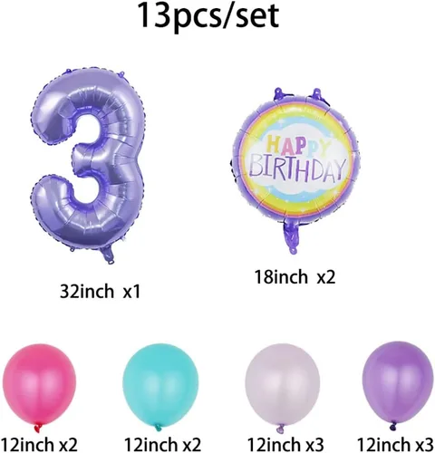 Miniatura 2 de Globos, globos morados, suministros para fiesta, globos de tercer cumpleaños, 32 pulgadas, tamaño grande, arco iris, número 3, suministros