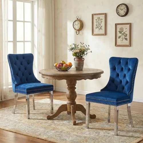 Miniatura 140 de SoarFlash Juego de 2 sillas de comedor de tela de lino, sillas de comedor tapizadas con ribete de cabeza de clavo y patas de madera de color claro