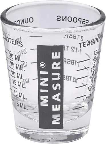 Miniatura 18 de Kolder Medida Mini de Vidrio Pesado, 20 Mediciones Incrementales Vaso de Chupito Medidor Multiusos para Líquido y Seco, Negro, Juego de 2