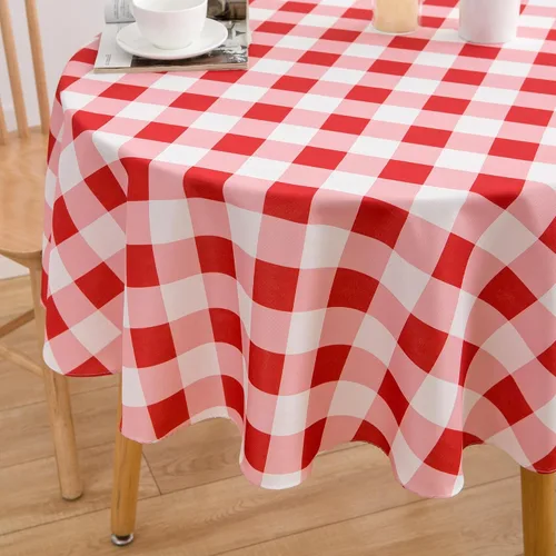 Miniatura 4 de Mantel redondo de 70 pulgadas a cuadros rojos y blancos de primavera, mantel de gingham para mesa - mantel de búfalo a cuadros de poliéster