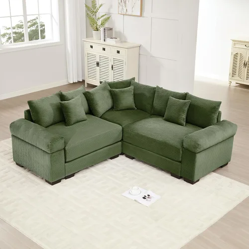 Miniatura 57 de Sofá modular de gran tamaño de 117.3 pulgadas, sofás modulares grandes de pana para sala de estar, sofás de 3 plazas, moderno juego de sofá de Blanco