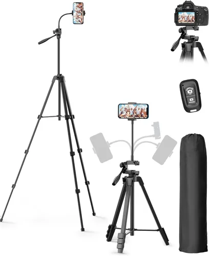 EMART Soporte de trípode para teléfono de 61 pulgadas con cuello de ganso flexible, trípode portátil para iPhone y cámara, soporte aéreo para