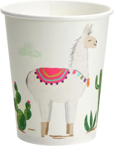 Miniatura 6 de 144 piezas de suministros de fiesta de cumpleaños con llama con platos de papel, servilletas, tazas y cubiertos para celebración de fiesta mexicana