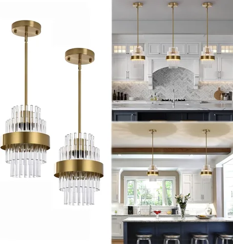 Miniatura 10 de Lámparas Colgantes, Iluminación Colgante de Cristal Moderna de 7 pulgadas, Luces Colgantes de Isla de Cocina de Níquel Cepillado, Iluminación