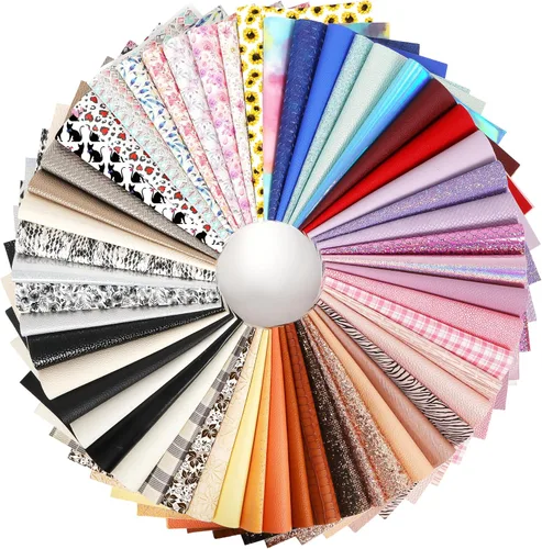 LOTOFUN 30 hojas de piel sintética de colores aleatorios de 8 x 6 pulgadas, múltiples estilos, textura de grano de purpurina mixta, patrón en