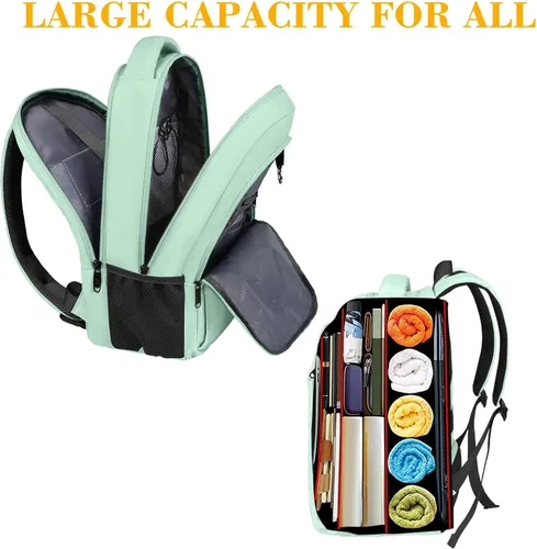 Miniatura 4 de MATEIN Mochila para laptop de 15.6 pulgadas con puerto de carga USB, mochila de viaje delgada y ligera resistente al agua para mujer Verde
