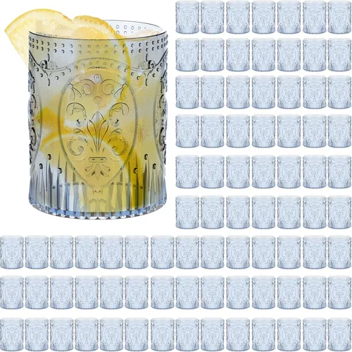 Miniatura 15 de Qinyoung 24 Vasos de Plástico Vintage para Beber de 8.5oz Copas de Vino Retro en Relieve Sin Pie Irrompibles Reutilizables para Baby Shower Negro