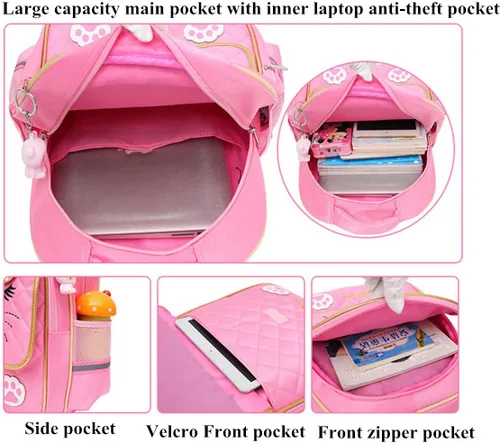 Miniatura 10 de Juego de 2 mochilas escolares con lazos para niñas y estudiantes, diseño de princesa para escuela primaria, 2pcs Negro-s, 2Pcs BagSet S