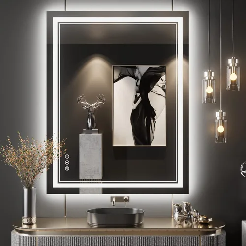 Miniatura 34 de Espejo de baño LED de 72 x 36 pulgadas, retroiluminado y frontal iluminado, espejo de tocador grande iluminado con luces, antiniebla, regulable