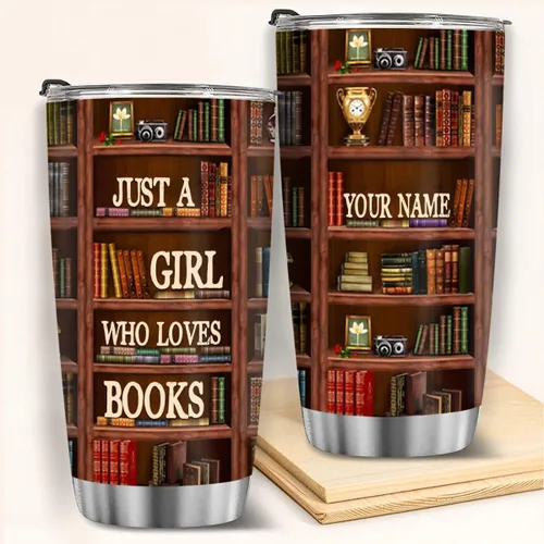 Miniatura 3 de T40413 - Taza personalizada para amantes de los libros, taza de café con texto en inglés "Just A Girl Loves Book", regalo para mujeres y niñas
