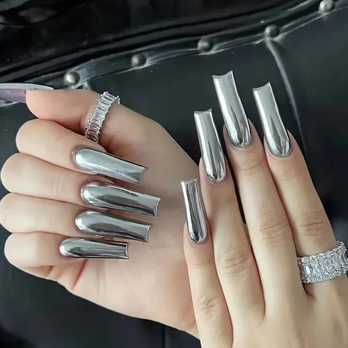 Miniatura 16 de MISUD Uñas a presión – Uñas cuadradas largas con pegamento rosa y negro, acrílico Y2K diseño de dijes de 24 piezas