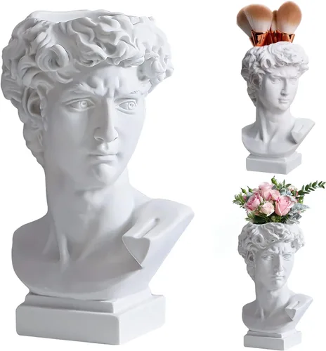 Florero de estatua griega de David de 6.5 pulgadas, maceta de resina para interiores y exteriores, busto de soporte para pinceles de escultura,