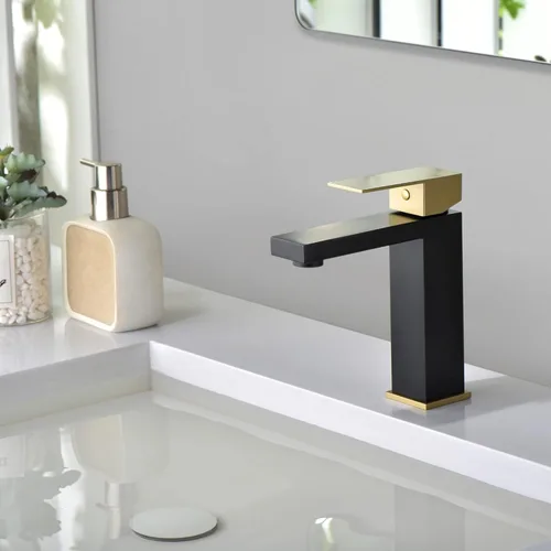 Miniatura 8 de sumerain Grifo de lavabo de baño negro y dorado grifo de baño 304 de acero inoxidable de una sola manija de un solo agujero