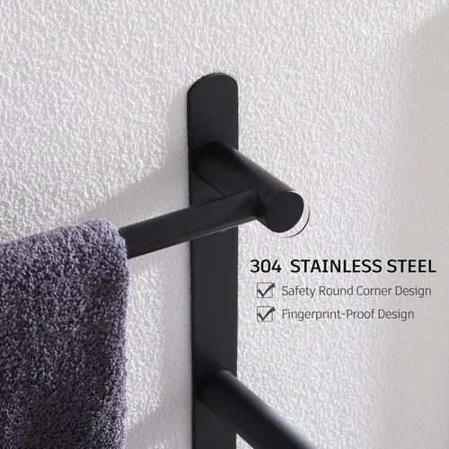 Miniatura 5 de KOKOSIRI Barras de Toalla de Baño Negro Mate para Baño de 3 Niveles con Escalera, Estantes de Toallas Montados en la Pared de Acero Inoxidable