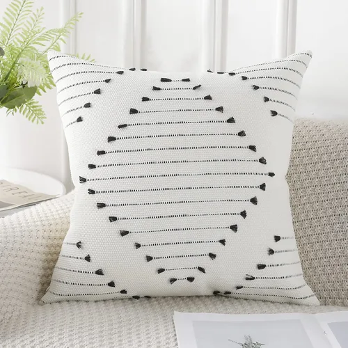 PANOD Fundas de almohada tejidas bohemias con borlas de 18 x 18 pulgadas, decorativas, para interiores y exteriores, funda de cojín cuadrada bohemia