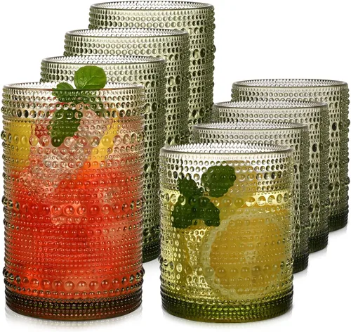 Miniatura 12 de Juego de 8 vasos para beber ámbar Hobnail de 15 onzas y vasos de cóctel de 12 onzas, vasos de cocina para cóctel, café helado, cerveza, té helado