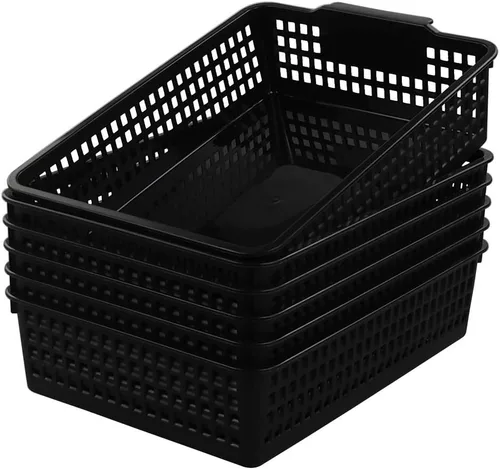 Miniatura 7 de Begale Paquete de 6 cestas de almacenamiento de escritorio para suministros de oficina, organizador de archivos, cartas y documentos, color negro