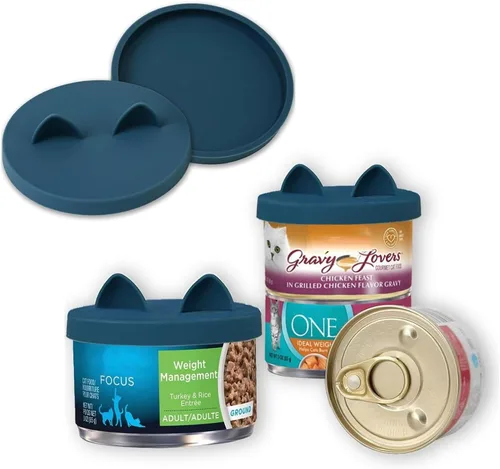 OHMO - Paquete de 2 tapas para latas de comida para gatos, pequeñas (3 onzas) de silicona para latas de comida para mascotas, latas de comida para