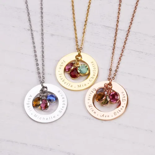 Miniatura 3 de Birthstone Necklace for Mom 1 to 5 Kids Names and Birth Month Stones, Custom Family Jewelry for Women, Personalized Birthday Day, Mother's Day Gift