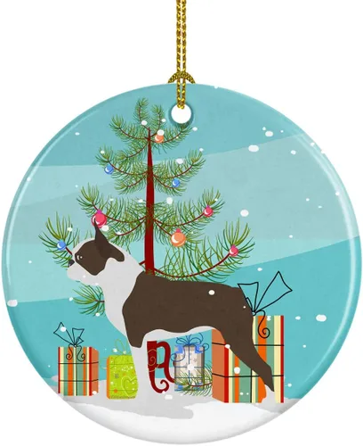 Miniatura 25 de Caroline's Treasures Bulldog inglés «Merry Christmas» adorno de cerámica para árbol de Navidad, decoración colgante para el hogar, Navidad, fiestas