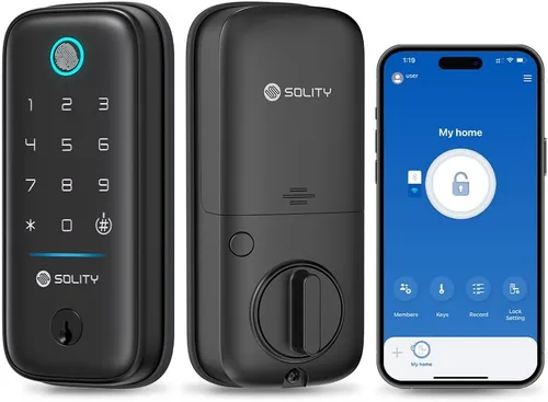 GT5BK - Cerradura inteligente 4 en 1 sin llave con huella digital, aplicación, PIN y llave, grado ANSI 3, compatible con Alexa y SmartThings,