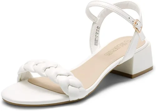 Miniatura 31 de DREAM PAIRS Zapatos de tacón bajo para mujer con correa de tobillo y puntera abierta trenzada, tacón grueso, sandalias de tacón grueso para fiestas