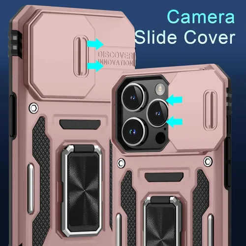 Miniatura 332 de DEERLAMN Funda para iPhone Xs Max con funda deslizante para cámara + protector de pantalla, soporte giratorio de anillo de grado militar a prueba