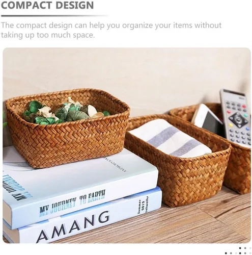 Miniatura 2 de Cestas de almacenamiento de pastos marinos para decoración del hogar, cesta rectangular de mimbre para almacenamiento de aperitivos, cestas tejidas