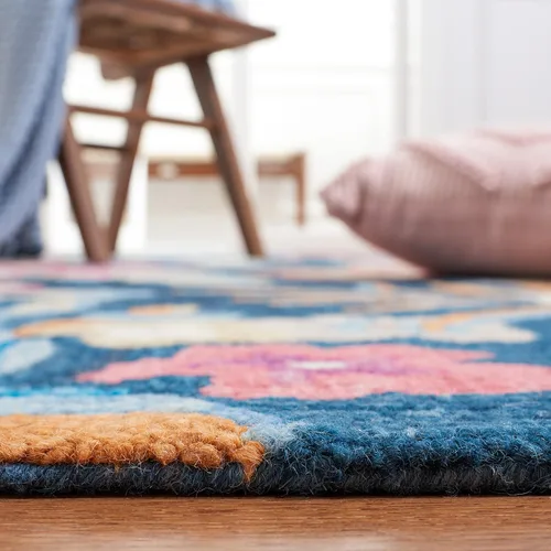 Miniatura 3 de SAFAVIEH Jardin Collection Alfombra de pasillo, 2 pies 3 pulgadas x 8 pies, azul y rosa, lana floral hecha a mano, ideal para zonas de alto tráfico