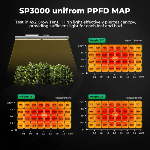 Miniatura 4 de MARS HYDRO SP3000 - Luces de cultivo de 2 x 4 para plantas de interior, luces de invernadero, espectro completo, regulable, control remoto
