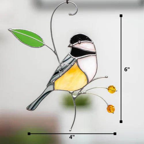 Miniatura 5 de Atrapasoles de Vidrio Emplomado Hechos a Mano de Carbonero Gift Birds, Vidrio Emplomado Genuino para Ventana Colgante, Ornamento Único