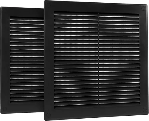 Miniatura 19 de Paquete de 2 cubiertas cuadradas de ventilación de aire de 4" x 4" (tamaño exterior) - Deflector de ventilación de plástico negro - Malla